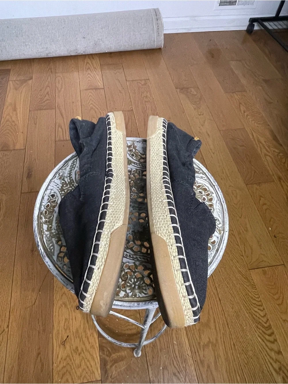 Sperry Black Espadrille Slip-Ons with Pink Insole